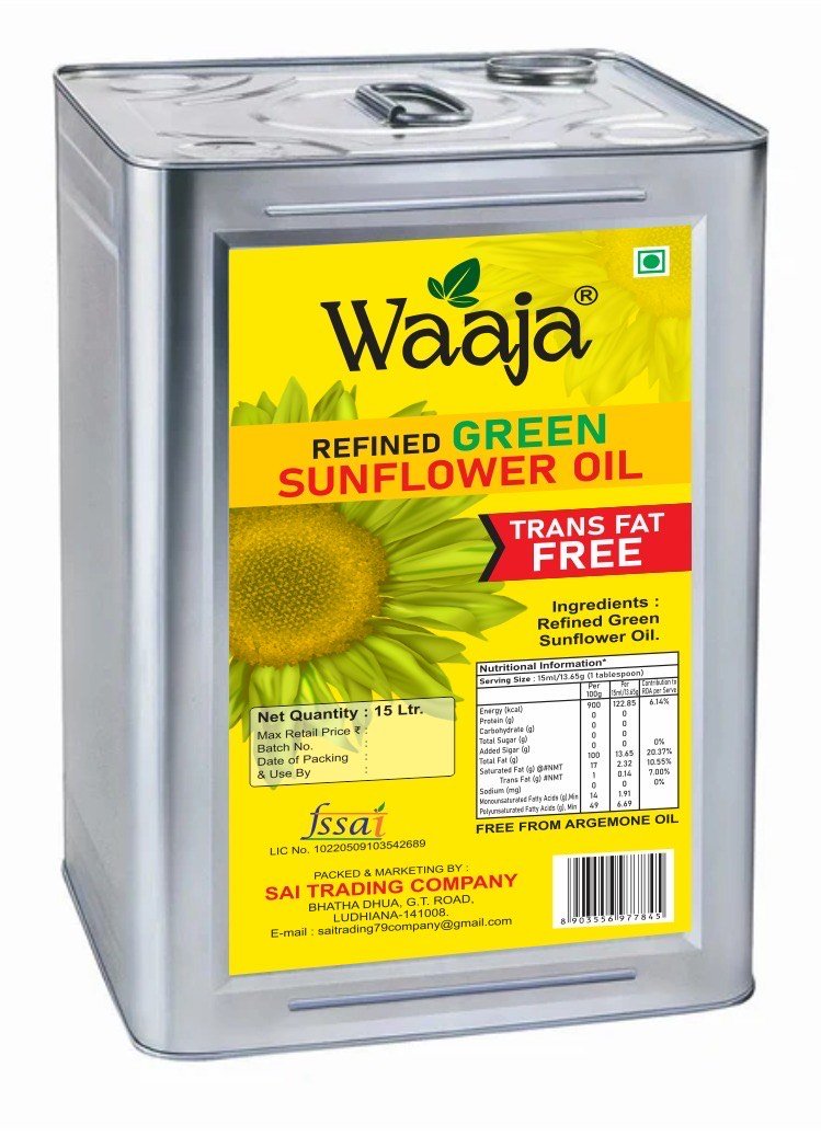 Waaja Refined Green Sunflower Oil – 15 Ltr Tin